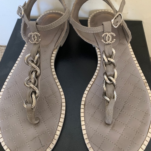 CHANEL Shoes - Chanel Grey and Silver Chained Sandals